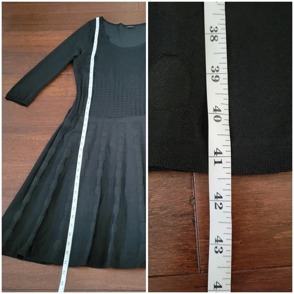 Ann Taylor Black Fit & Flare Knee Length Pleated Skirt Knit Dress Womens Size L - Picture 8 of 9